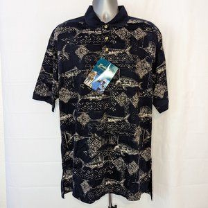 Bimini Bay Outfitters Black Fish Patterned Polo Shirt